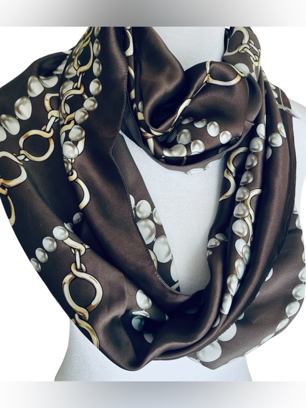Real luxury Italy Nordstrom silk brown/gold  infinity scarf